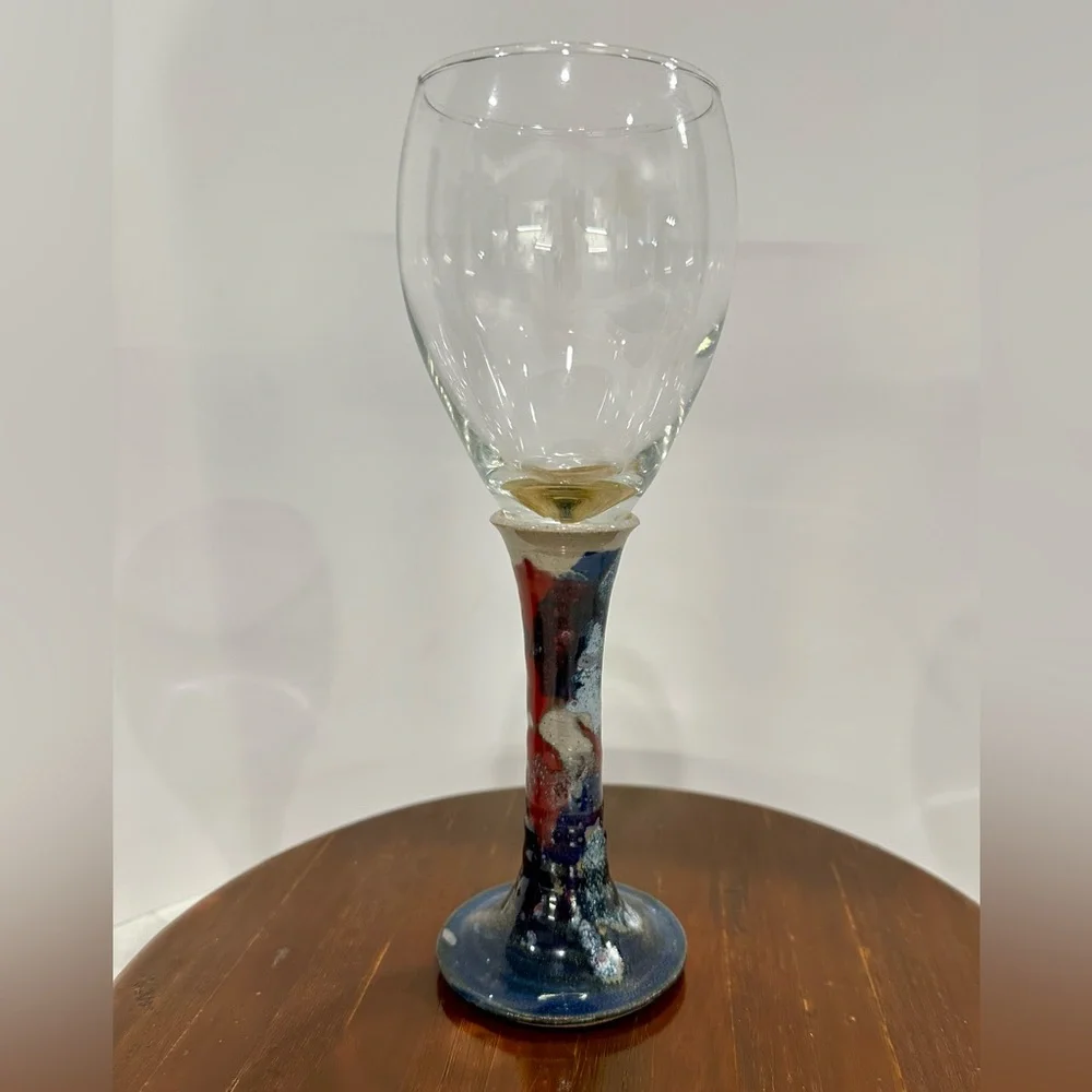 Buie Pottery Gatlinburg, Tennessee Signed Stoneware Wine Glass 9” tall. Like New
